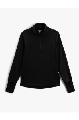 Basic Spor Sweatshirt Dik Yaka Yarım Fermuarlı Cep Detaylı resmi