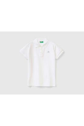 Kız Çocuk Beyaz Logolu Pike Polo T-shirt resmi