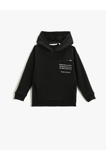 Cep Detaylı Baskılı Kapüşonlu Sweatshirt resmi