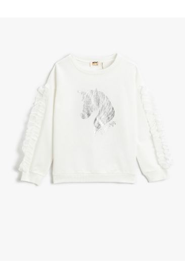 Unicorn Baskılı Fırfır Detaylı Sweatshirt resmi